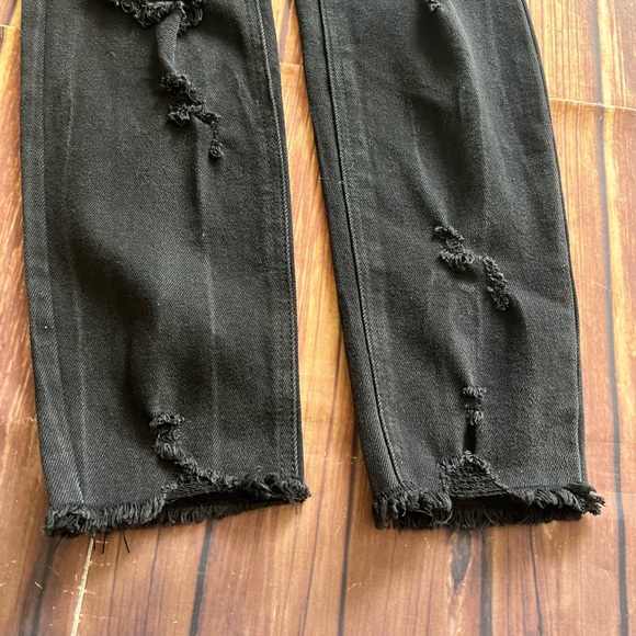 Tinsel Women High Waist Distressed Skinny Ankle Crop Denim Black Mom Jeans Sz 9 - Picture 7 of 11